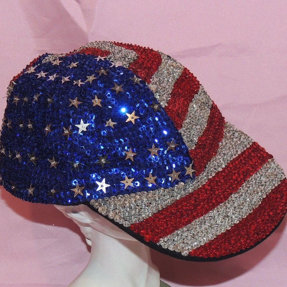 Sequined USA Stars & Stripes Baseball Novelty Hat